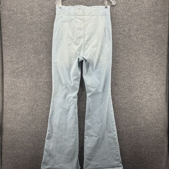We the Free People Jeans Womens 31 Light Blue Flare High Rise Boho 70s Gypsy 90s - Picture 5 of 11